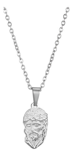 Collar Medalla Rostro De Cristo Joya Religiosa Unisex Plata