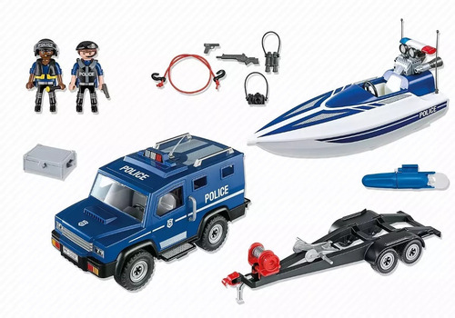Playmobil 5187 Carro Policía Con Remolque Y Lancha Swat (Usado)