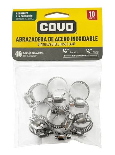   Abrazaderas Covo De Acero Inoxidable 19mm X 10 Unidades