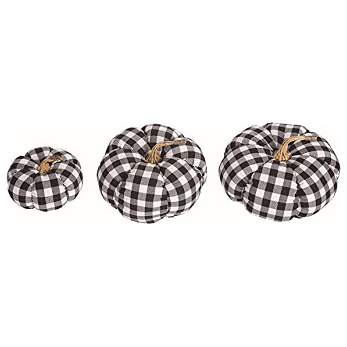 Conjunto De 3 Calabazas De Tela Cuadros Rústicos Negro...