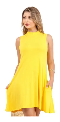 Vestidos Ver o Curto Evas Malha Algod o Soltinho Gola Alta