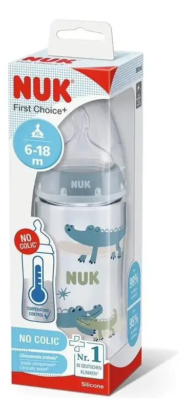 Mamadera Nuk First Choise X 300ml 6 A 18 Meses Color Celeste Cocodrilo
