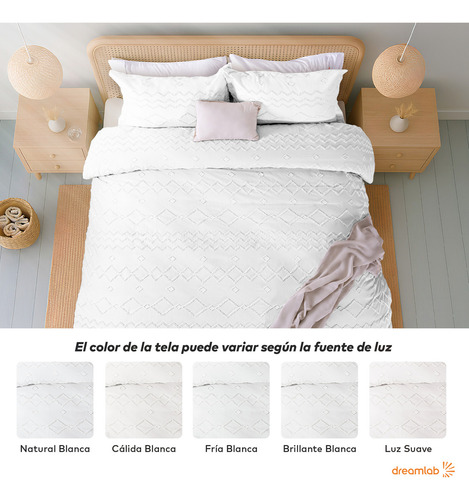 Juego de Funda Para Edredon Duvet con Textura Dreamlab, Tamaño Queen, Color Blanco