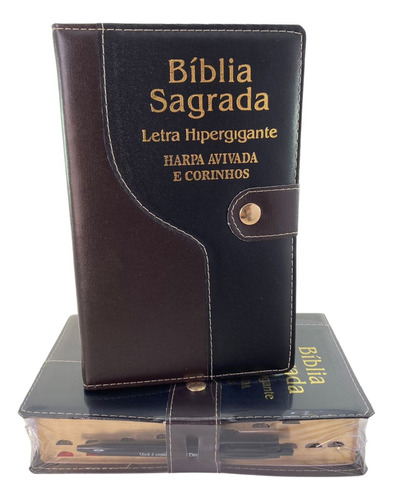 Bíblia Masculina Hiper Gigante Com Índice Bicolor E Harpa