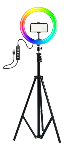 Aro De Luz 26cm Luz Led Rgb Trípode Soporte Celulares Selfie