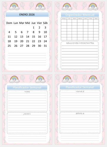 Kit Imprimible +24 Agendas Arco Iris Editables + Pdf A5,a4,