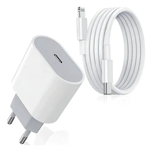Cargador Carga Rapida Para iPhone + Cable 1 Metro Datos Color Blanco