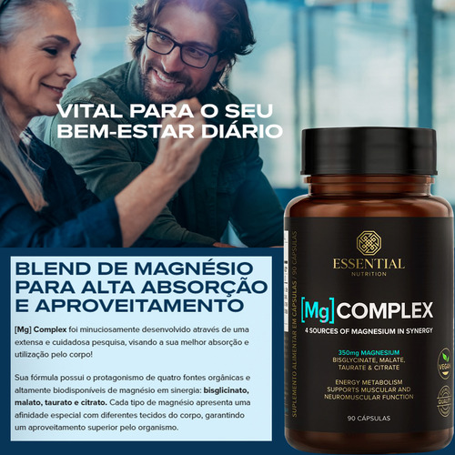 Mg Complex Blend De Magnésio 90 Cápsulas Essential Nutrition