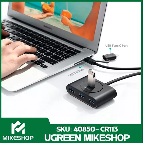 HUB USB UGREEN 2 E 1 DE 4 PUERTOS USB 3.0 + ADAPTADOR TIPO C (40850) CR113