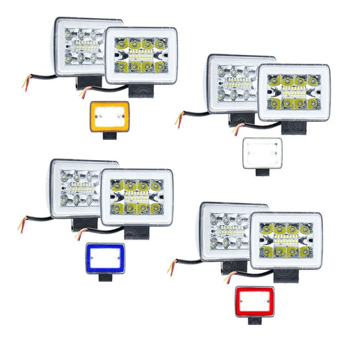 Par Faros 16 Led Auxiliar Fija Estrobo Auto Moto Arillo Gel