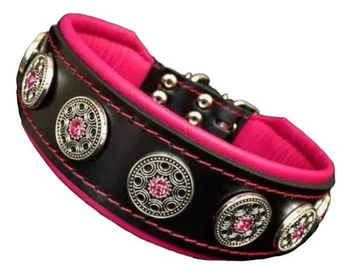 Collar Para Perro Bijou Black/fucsia M Bestia Dog Gear Cuero