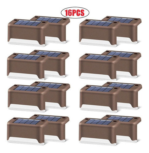 16pcs Lámpara Solar Led Camino Escalera Exterior Impermeable