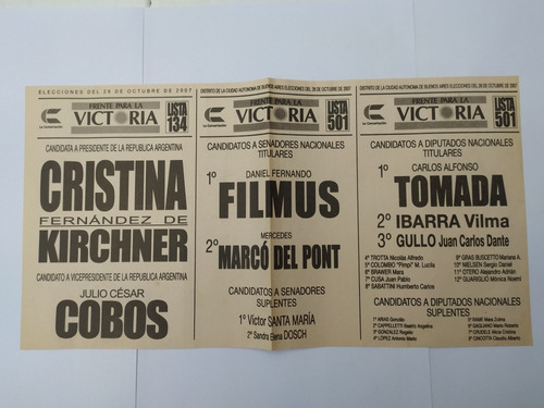 Cristina Kirchner Cobos Boleta Electoral 2007 Capital Frente