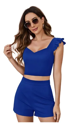 Conjunto Short Con Crop Top Juvenil Moda Set Casual Dama Cuotas