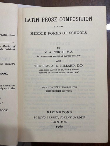Latin Prose Composition - M A North. A E Hillard. Belgrano
