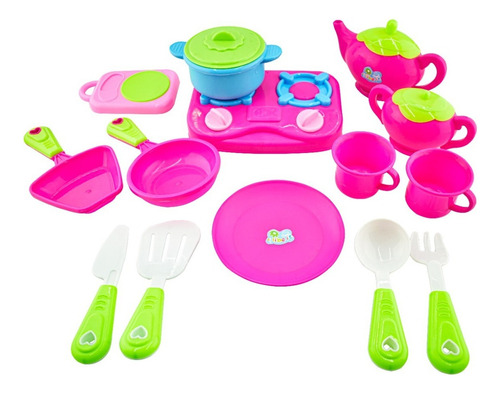 Juego De Cocina Juguete 17 Piezas Funny Kitchen Set Bestway Color Rosa/verde