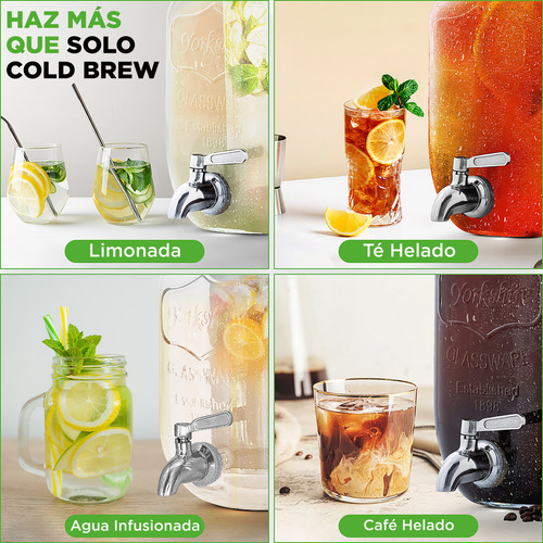 Cafetera para Cold Brew Café Frío de 3.8L NutriChef NCCOFF87 Frasco de Vidrio con Grifo de Acero Inoxidable y Filtro Reutilizable Antigoteo y Fácil de Limpiar