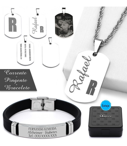 Colar Corrente Pingente Bracelete Personalizado Aço Inox 316