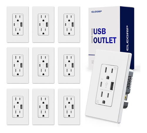 Elegrp Cargador Usb De Pared, Enchufe Duplex De 15 Amperios 