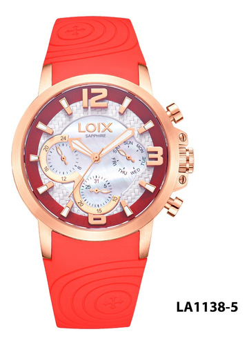 Reloj Mujer Loix® La1138-5 Rojo Con Oro Rosa, Tablero Blanco