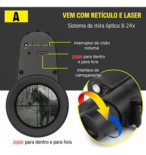 Monóculo Digital Com Visão Noturna E Retículo