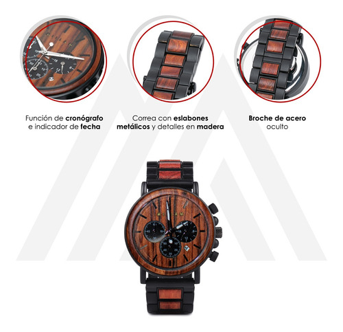 Imagen 5 de 10 de Reloj De Madera Para Hombre, Caballero, Juvenil 2019