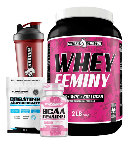 Combo Feminy Whey Feminino + Creatina + Bcaa Feminino + Coq