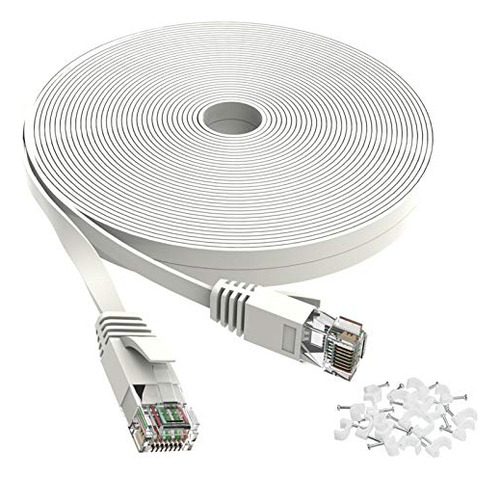 Cat 6 Ethernet Cable 20 Ft White - Flat Internet Network Lan