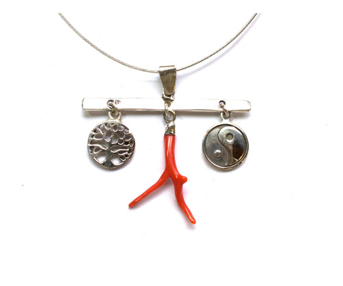 Dije Armonía Yin Yang/arbol De La Vida/coral Rojo/plata 925