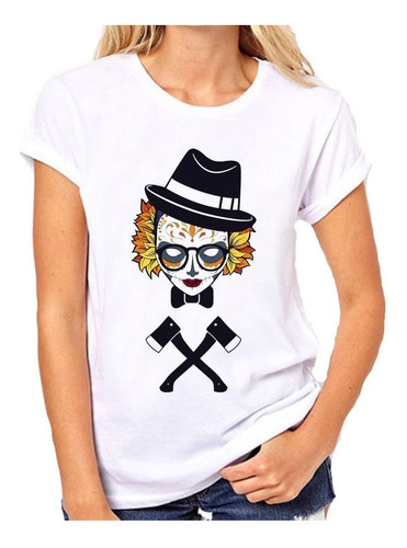 Remera De Mujer Catrina Gafas Galera Hachas Pelo Colores