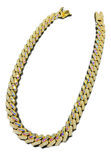 Cadena Collar Cubano Full Ice Drip Tornasolado Acero Dorado