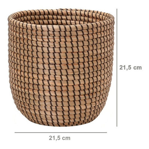 Imagem 2 de 4 de Cachepot Decorativo Em Fibra Natural C/ Preto 13934 Mart