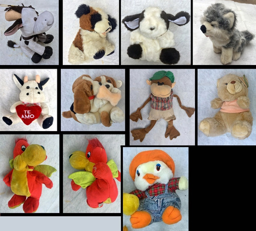 Lote 10 Peluches Muñecos Medianos Animales Y Dragon Retro 90