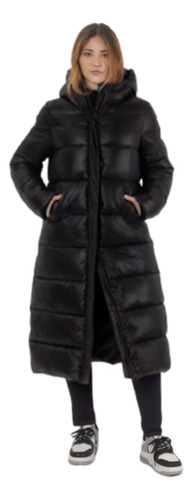 Campera Larga Puffer Liviana Impermeable Con Capucha