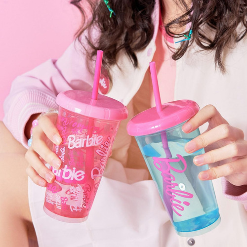 Miniso Juego De 4 Vasos De Barbie Con Tapa Y Popote 520ml