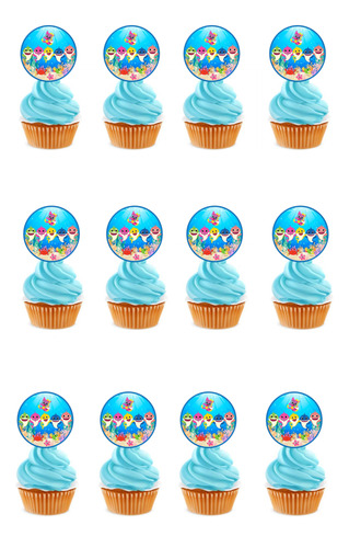 Pack 12 Toppers Para Cup Cake Baby Shark