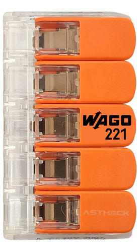 Conector Emenda Wago 5 Vias 4mm Transparente-221-415-100pçs 