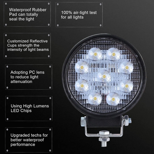 Imagen 3 de 9 de X4 Luces Foco Neblinero Led 27w 4x4 Auto Caminon Redondo