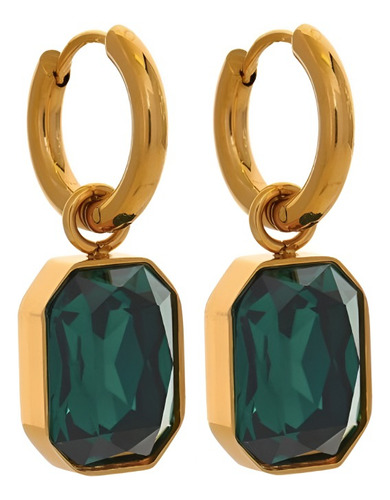 Aros Zircon Grande Argolla Colgante Verde Enchapado En Oro 