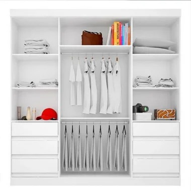 Imagem 3 de 3 de Guarda Roupa Roupeiro Casal 4 Portas 6 Gavetas Branco