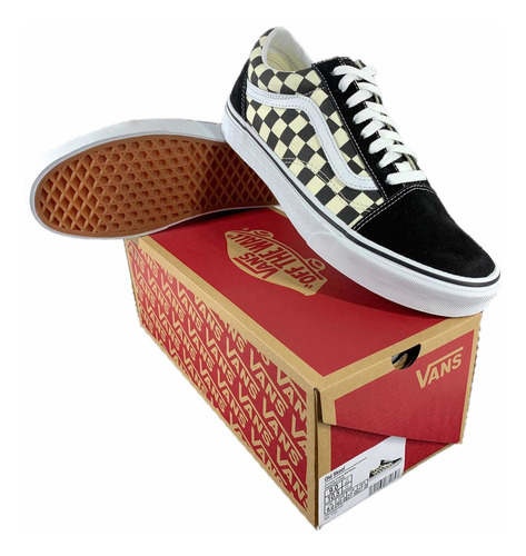 Tenis Vans Hombre Old Skool Checkerboard Negro Look Trendy
