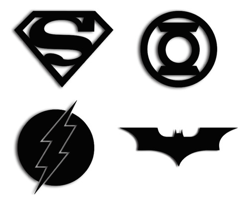 Set X 4 Cuadros Super Heroes Dc A Elección Mdf 3mm Negro