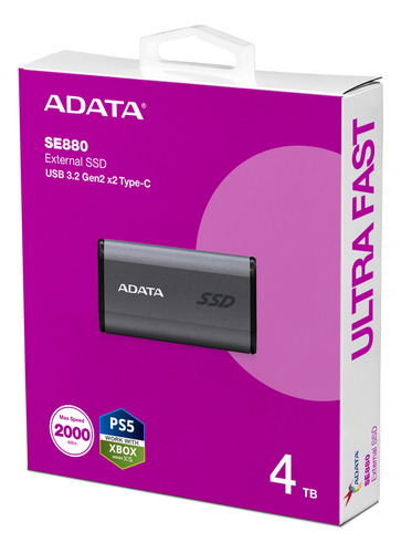 Ssd Externo Adata Se880 4tb Usb 3.2 Tipo C Gris Aeli Gris