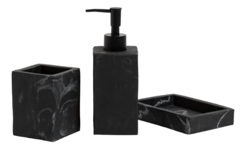 Set Mesada Dispenser Vaso Jabonera Simil Marmol Aspero Negro