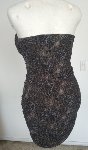 Vestido Strapless Café- Negro Drapeados Laterales T-m Vt381 (Usado)