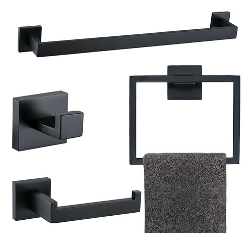 Set De 4 Accesorios Para Baño Negro Mate Tqkag -93gjpf97