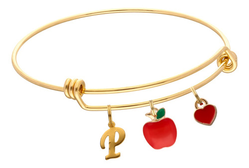 Pulsera Manzana Corazón Fruta Dije Inicial Letra Acero Moda