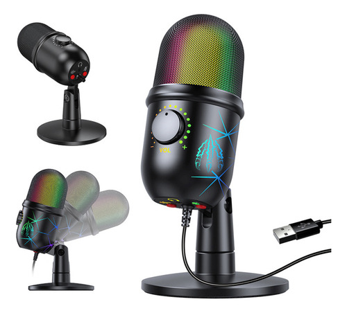 Microfone De Mesa Rgb Usb Computer Condenser