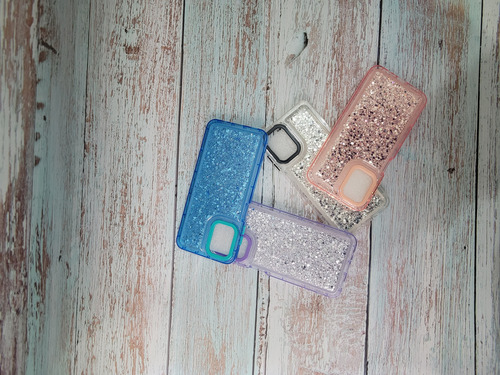 Funda De Brillo Fantasia Para Samsung A12 Negro Plateado