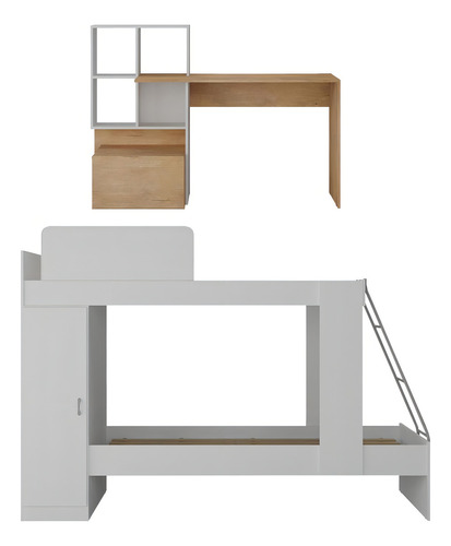 Conjunto Quarto Beliche com Colchão/Escrivaninha Multimóveis MP4227 Branco/Rustic